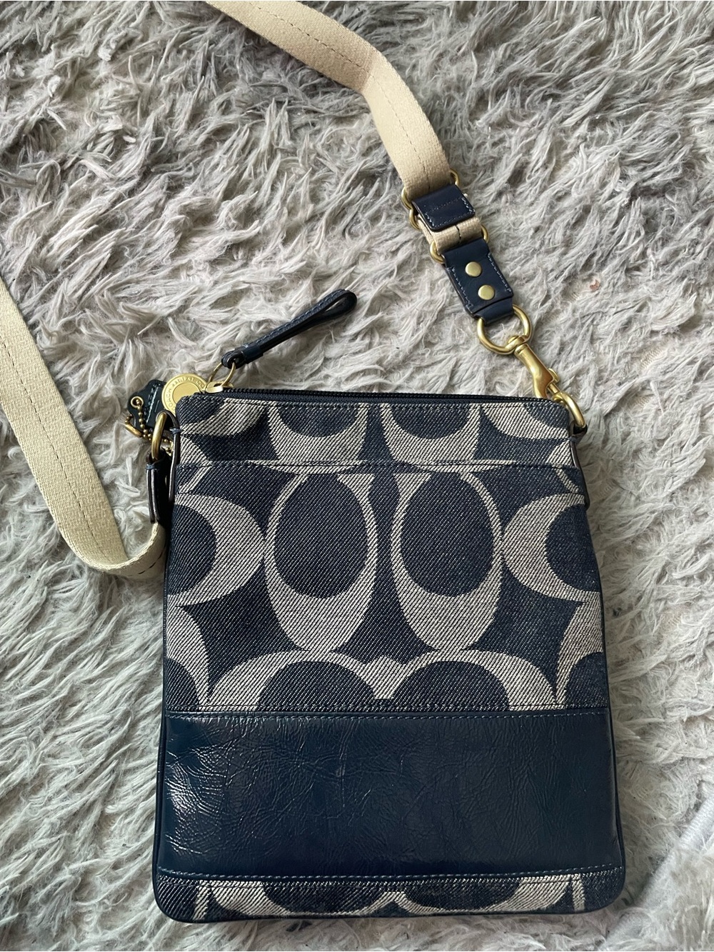 Coach Navy and Khaki Signature Canvas Crossbody
